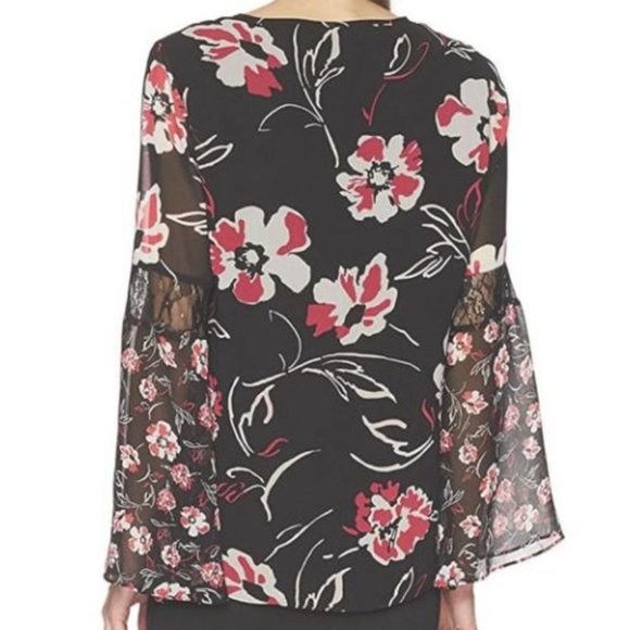 Calvin Klein Long Sleeve Floral Bell Sleeves Blouse Size XS - Picture 2 of 14